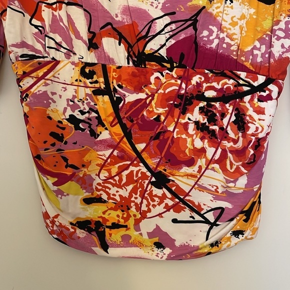 MULTIPLES Soft Knit Dolman Sleeve Top Blouse Floral Paint Design Pink Orange M - Picture 3 of 6